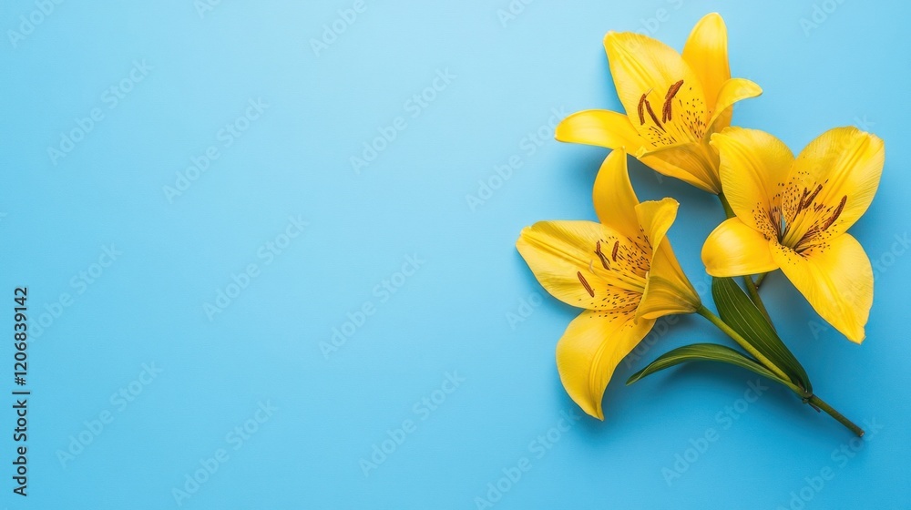 Fototapeta premium Yellow Lilies on a Blue Background