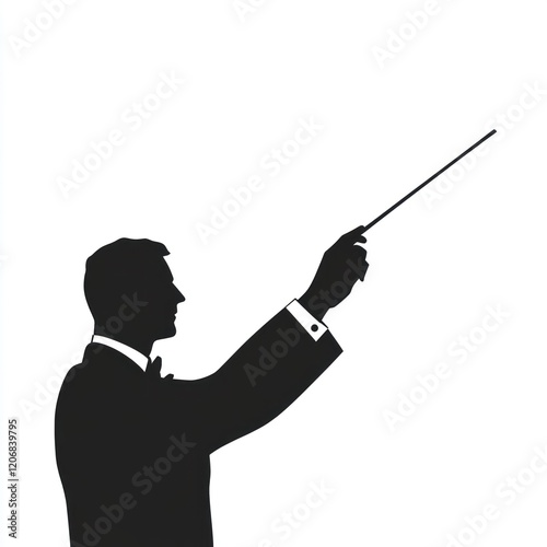 Conductor leading orchestra, silhouette, stage, performance. photo