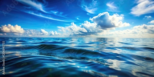 Vertical tilt-shift captures stunning blue ocean waves, rippling sea, and a dramatic sky. photo