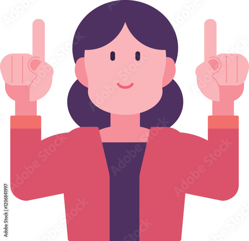 指差しポーズの女性 両手で上を指差す人のイラスト