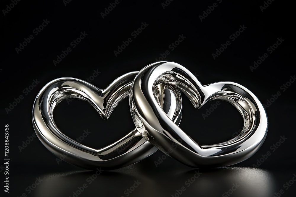 Two Intertwined Polished Silver Hearts Two Intertwined Polished Silver Hearts