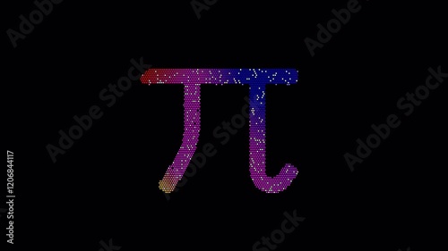 Icon pi is made up of LED square shapes that shimmer and flicker. There are black dead diodes. In-Out looped. Alpha BW at the end