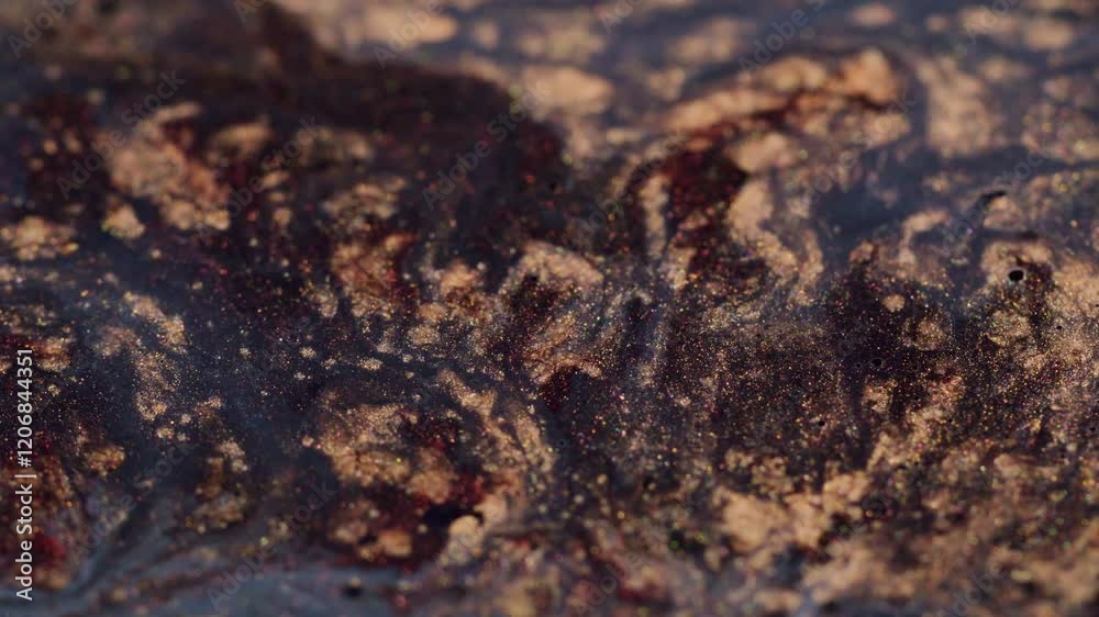 Molten glitter. Shimmering flow. Spark liquid stream abstract chaotic curls on dark background. Luxurious decorative art surface with metal sand texture. Molten glitter. Shimmering flow. Spark liquid stream abstract chaotic curls on dark background. Luxurious decorative art surface with metal sand texture.