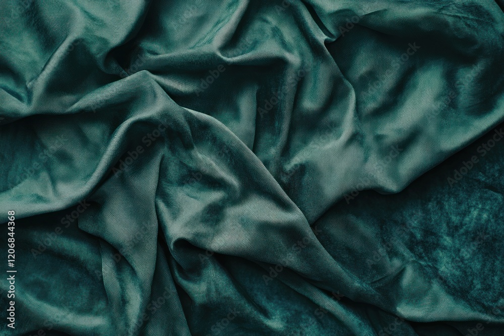 Teal fabric texture with draped folds and wrinkles. Teal fabric texture with draped folds and wrinkles.