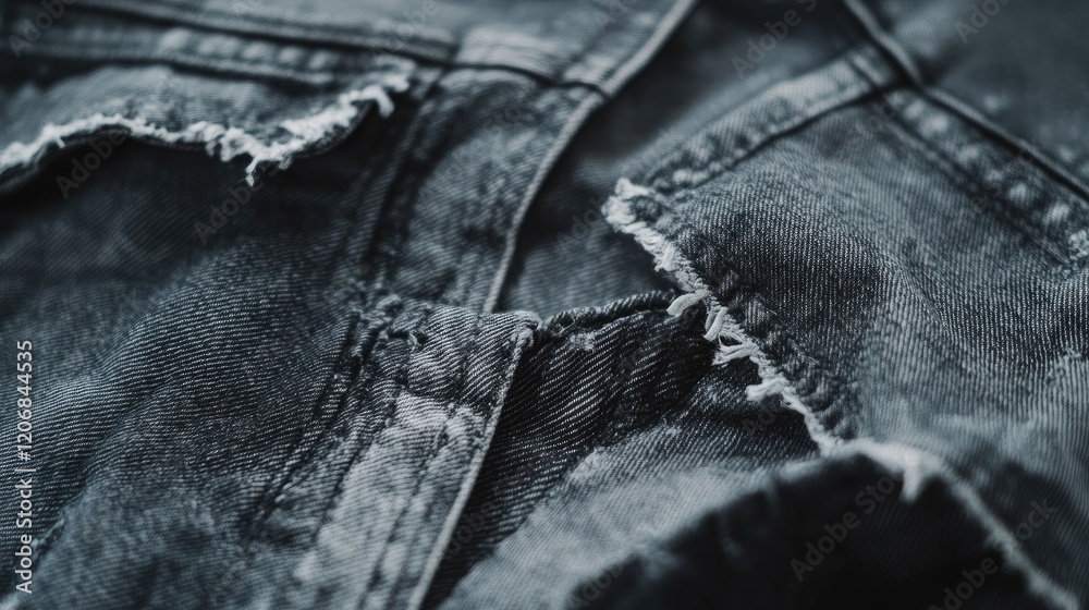Naklejka premium Close-up on frayed details and contrasting stitching of classic denim shorts.