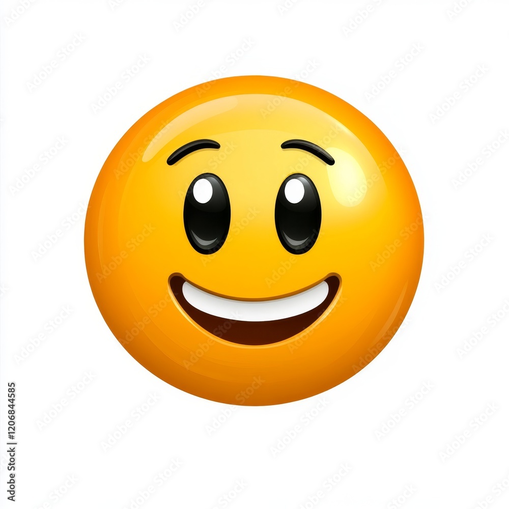 Bright and Cheerful Smiling Emoji with Large Eyes and Friendly Expression on a White Background Ideal for Digital Communication and Social Media Use Bright and Cheerful Smiling Emoji with Large Eyes and Friendly Expression on a White Background Ideal for Digital Communication and Social Media Use