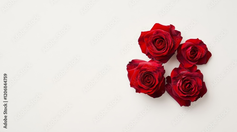 Elegant Arrangement of Four Fresh Red Roses on a Clean White Background Ideal for Celebrating Love, Romance, or Special Occasions in Photography and Design Projects Elegant Arrangement of Four Fresh Red Roses on a Clean White Background Ideal for Celebrating Love, Romance, or Special Occasions in Photography and Design Projects