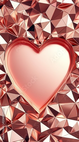 Metallic rose gold geometric pattern, heart-shaped opening, modern minimal style