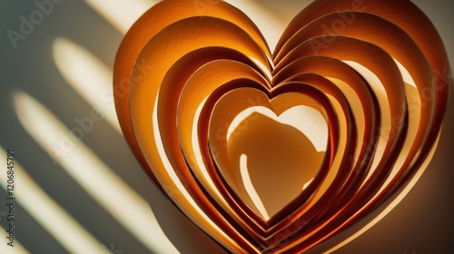 Minimalist heart cutout in paper, casting intricate shadow pattern