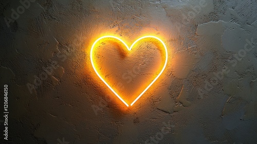 Minimalist heart line art on textured wall, soft ambient lighting