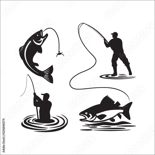 Fishing Silhouettes Set Illustrations Icons vector 