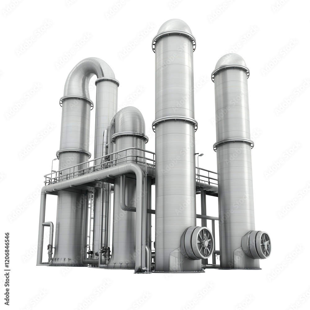 Industrial pipe structure factory transparent background modern design technical viewpoint