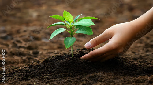 planting a tree sapling in fertile soil, symbolizing reforestation efforts to address climate issues 