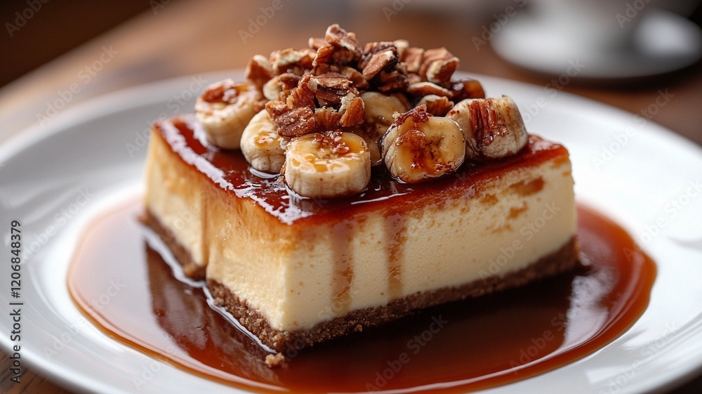 Cheesecake with caramel sauce and bananas Cheesecake with caramel sauce and bananas