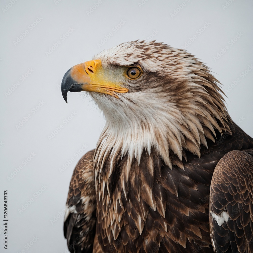 An eagle resting with its eyes closed, on a white background. An eagle resting with its eyes closed, on a white background.