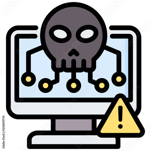 Computer Virus Infected Outline Color Icon