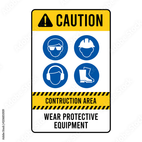 Safety equipment sign icon set. Mandatory construction and industry signs. Collection of safety and health protection equipment. Job site construction safety sign. Vector illustration. photo