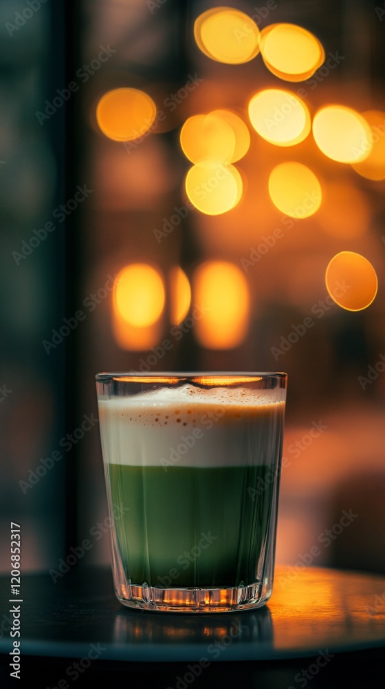Layered Iced Matcha Latte in a Glass Layered Iced Matcha Latte in a Glass