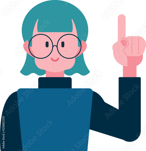 指差しポーズの女性 上を指差す人のイラスト