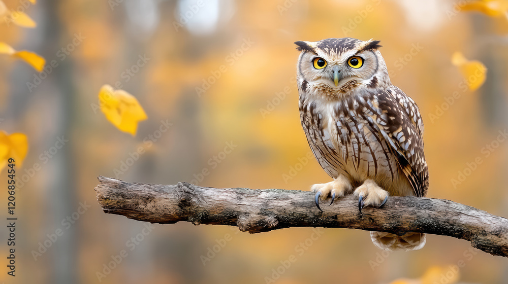 Obraz premium mystical owl perched on branch with glowing eyes in autumn