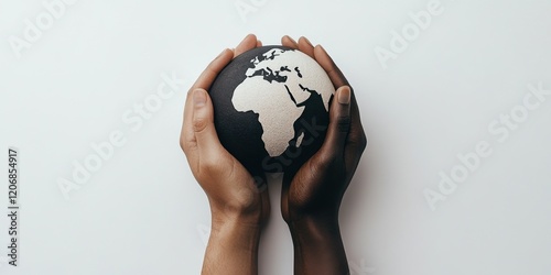 Unity and diversity: hands holding earth model highlighting global connection photo