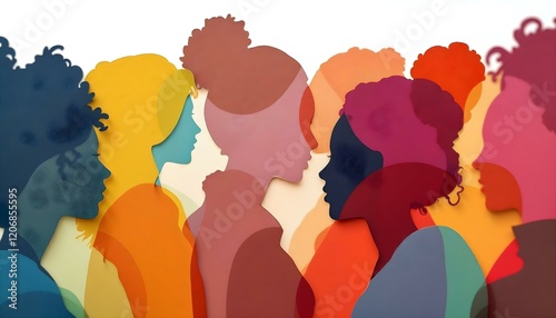Brightly colored paper silhouettes of women that highlight diversity, representing unity and empowerment for International Women's Day