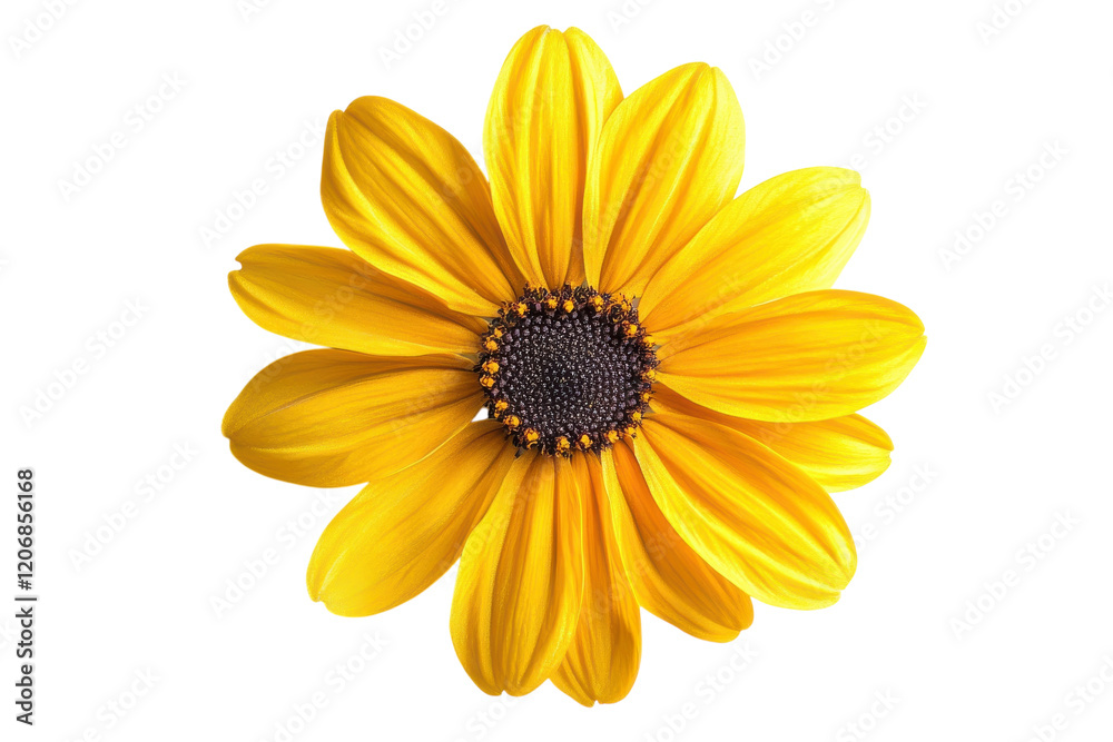 Bright yellow flower with large petals and dark center showcasing beauty and nature's design in botanical composition Bright yellow flower with large petals and dark center showcasing beauty and nature's design in botanical composition