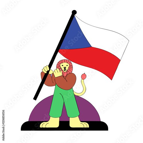 Lion Holding Czech Flag.