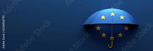 Europe day celebration with european union umbrella theme for international relations and unity. Horizontal banner. Copy space. Flag of EU. Europe day photo