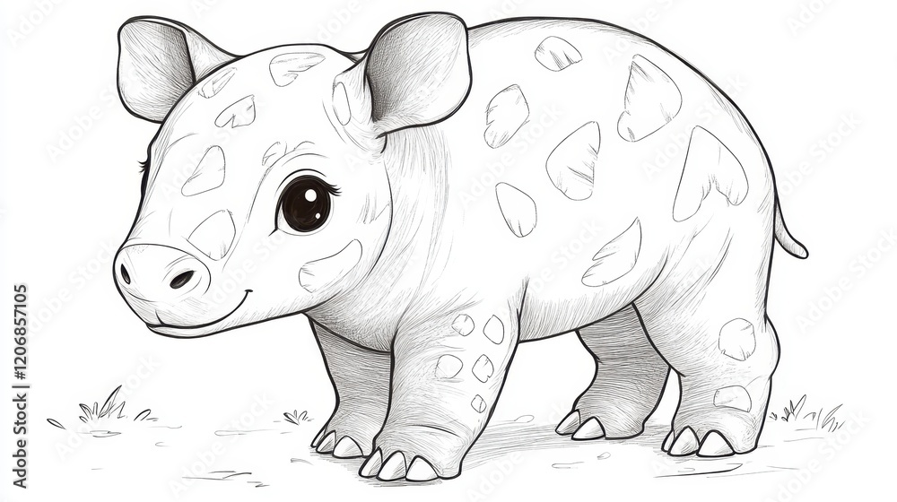 Naklejka premium Cute and playful baby rhino illustration perfect for children to color and unleash their creativity during art time at home or school