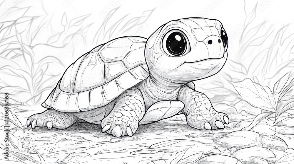 Fototapeta premium Cute turtle coloring page for relaxing and creative fun, perfect for all ages exploring their artistic side