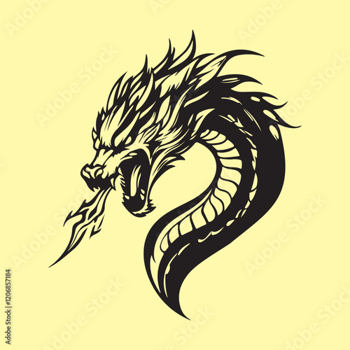 Dragon spitting fire image. Flying Dragon Breathing Fire Images vector isolated on white background.