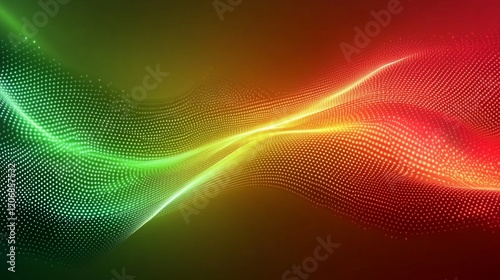 Abstract Glowing Wave Background with Red and Green Particles