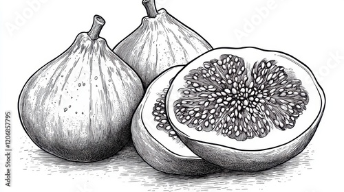 Delightful fig fruit coloring page featuring whole and sliced figs perfect for a creative afternoon
