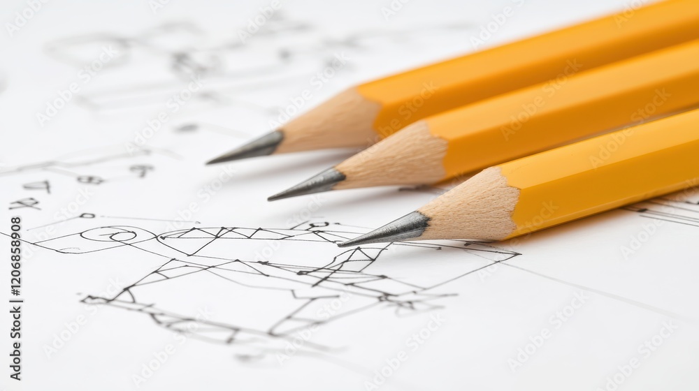 Three pencils on blank paper, a canvas for words, ideas, and creative inspiration Three pencils on blank paper, a canvas for words, ideas, and creative inspiration