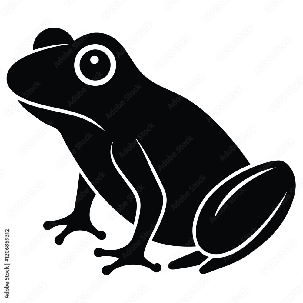 Fototapeta premium A green frog sitting on a lily pad in a pond with cattails in the background, vector illustration.
