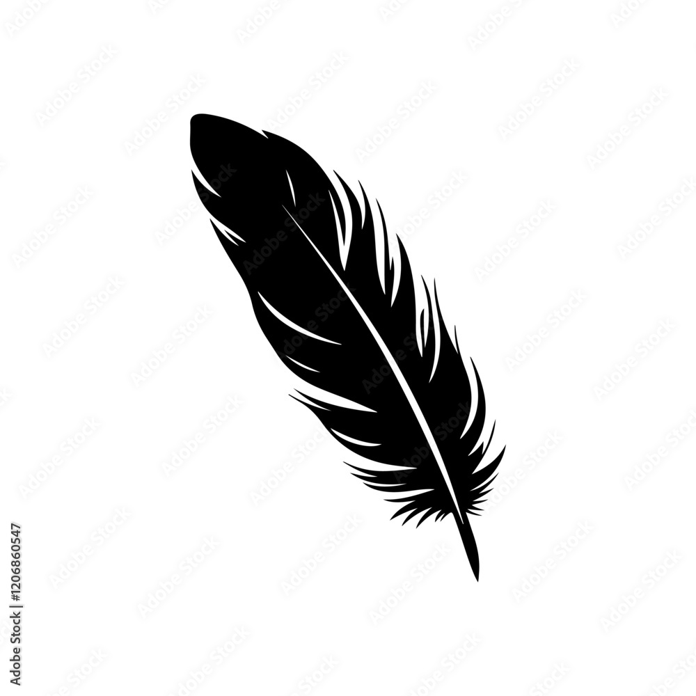 Obraz premium Feather silhouette vector illustration on white background.