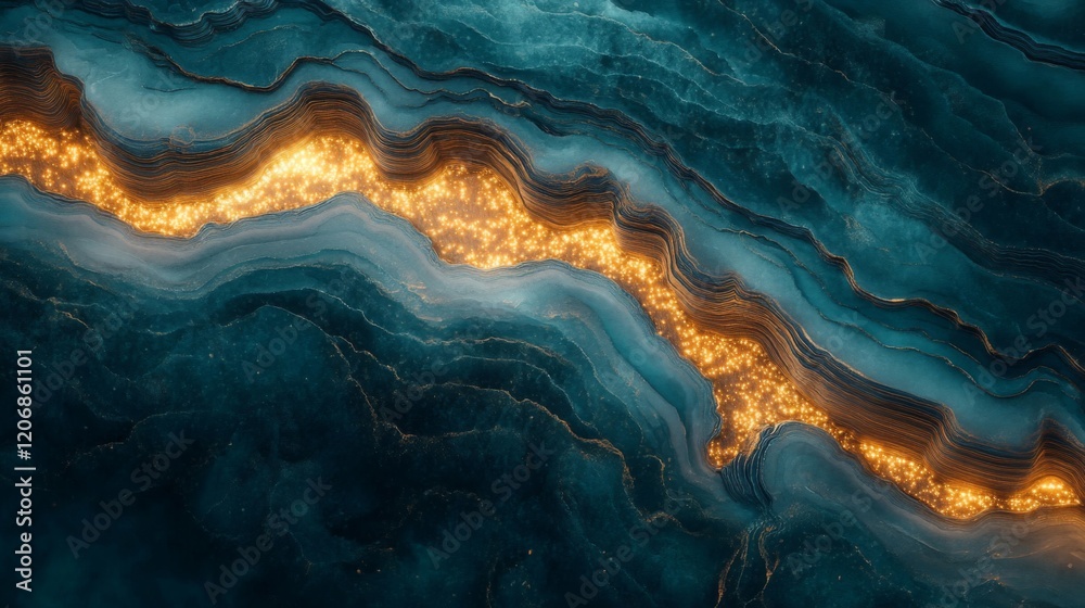 Fototapeta premium Abstract Blue and Gold Wave Texture Background