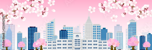桜　学校　ビル　背景