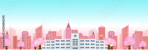 桜　学校　ビル　背景