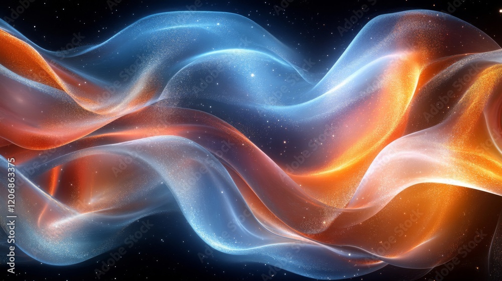 Fototapeta premium Abstract Glowing Waves with Blue and Orange Sparks