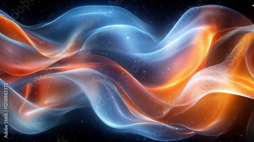 Abstract Glowing Waves with Blue and Orange Sparks