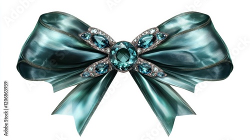Elegant teal bow adorned with sparkling gems for festive celebrations or special occasions