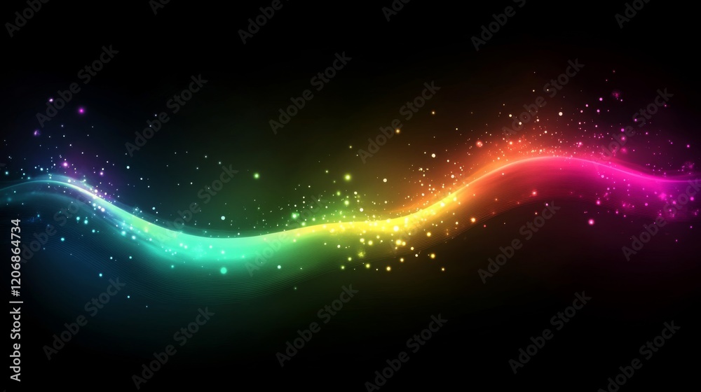 Fototapeta premium Vibrant Rainbow Wave of Glowing Particles