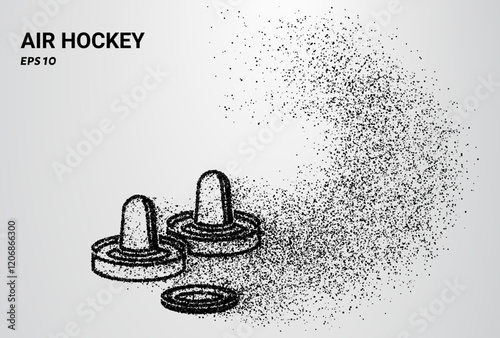 Air hockey depicted with small circles and dots, with particles swirling around it. Vector illustration.
