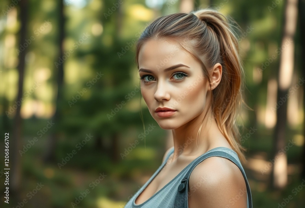 Serene forest landscape with a female subject Serene forest landscape with a female subject