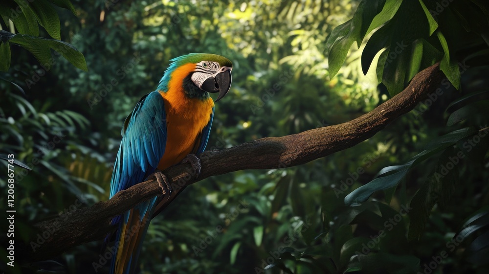 Obraz premium A Blue and Gold Macaw Perched on a Branch