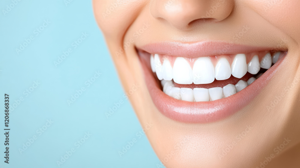 Fototapeta premium bright smile showcasing healthy teeth against soft blue background