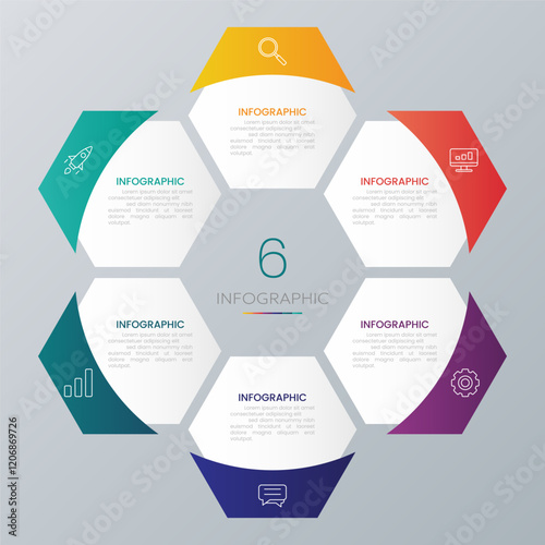 Modern hexagon shape infographic vector with 6 step icons