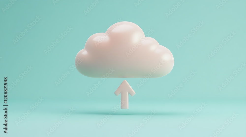 Cloud and Arrow Symbolizing Data Upload and Storage in a Minimalist Style on a Soft Blue Background Cloud and Arrow Symbolizing Data Upload and Storage in a Minimalist Style on a Soft Blue Background